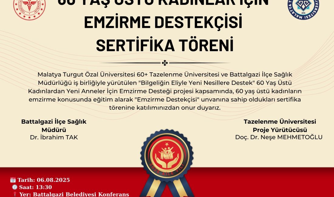 60 Yaş Üstü Kadınlar için Emzirme Destekçisi Sertifika Töreni Bilgeliğin Eliyle Yeni Nesillere Destek Projesi60 Yaş Üstü Kadınlar için