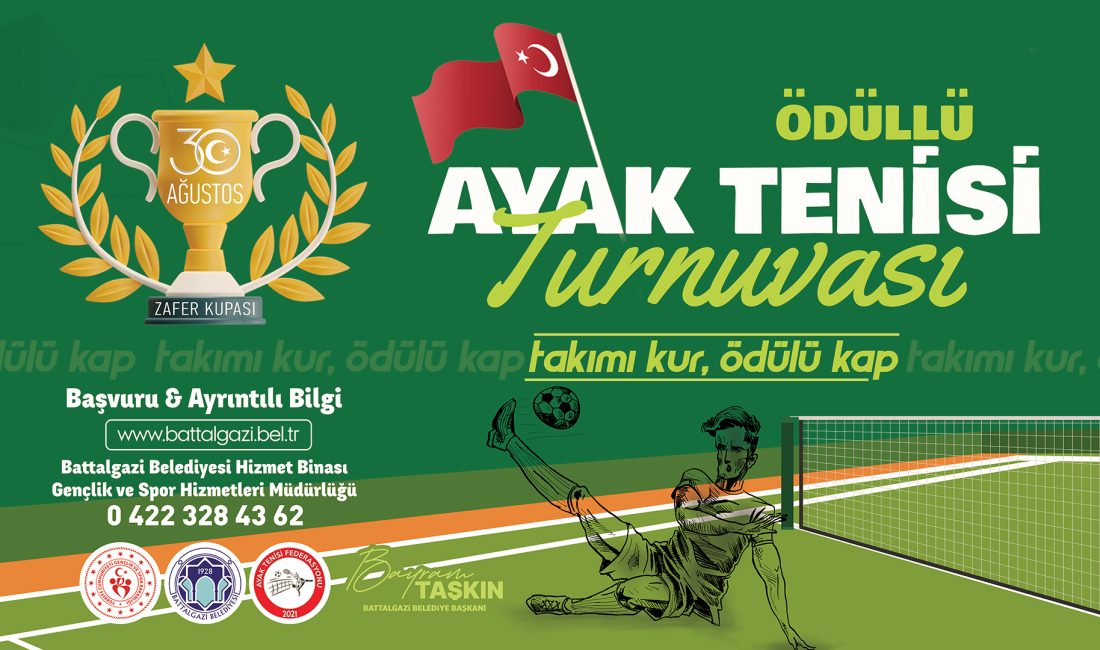 Battalgazi Belediyesi Ayak Tenisi 30 Ağustos Zafer Kupası İçin Geri Sayım Başladı Malatya’da ayak tenisi heyecanı yeniden başlıyor! Battalgazi Belediyesi öncülüğünde, Malatya