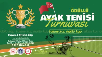 Battalgazi Belediyesi Ayak Tenisi 30 Ağustos Zafer Kupası İçin Geri Sayım Başladı Malatya’da ayak tenisi heyecanı yeniden başlıyor! Battalgazi Belediyesi öncülüğünde, Malatya
