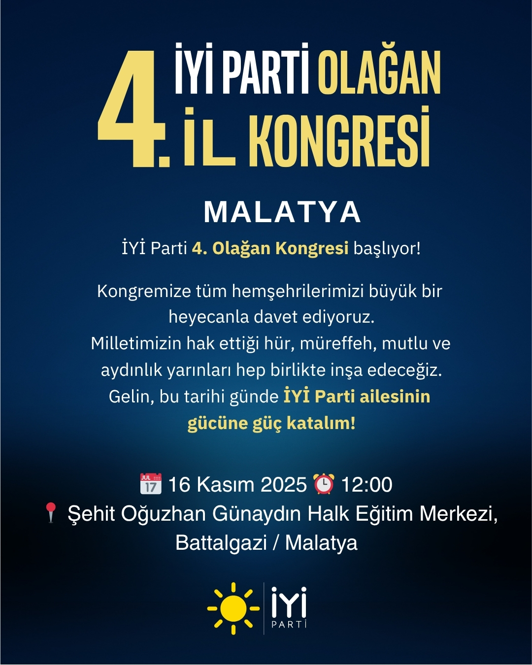 İYİ Parti Malatya’da 4. Olağan İl Kongresine Hazırlanıyor İYİ Parti Malatya İl Başkanlığı, 4. Olağan İl Kongresi için