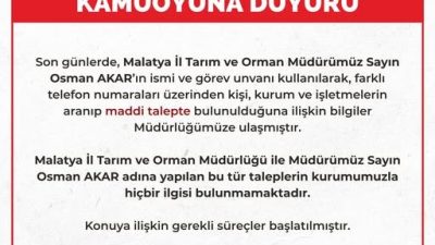 Malatya İl Tarım ve Orman Müdürlüğü, İl Müdürü Osman Akar’ın